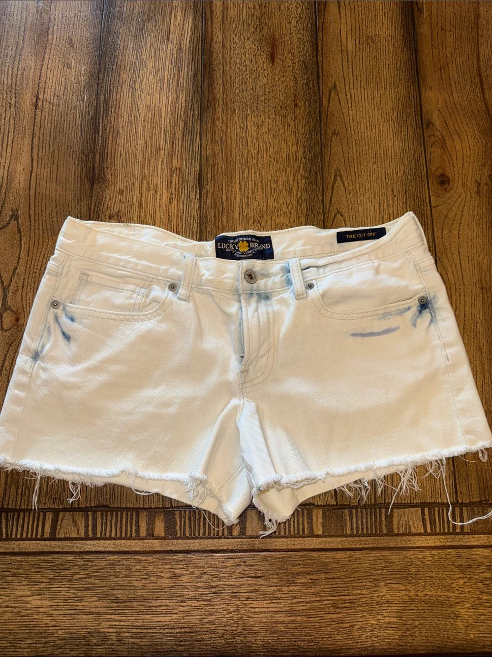 Lucky Brand The Cut Off White Denim Frayed Cutoff Shorts